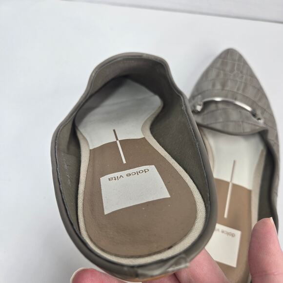 Dolce Vita Gram Mule Slides Gray Horsebit 8.5 Croc Embossed Leather Flats - Picture 6 of 10